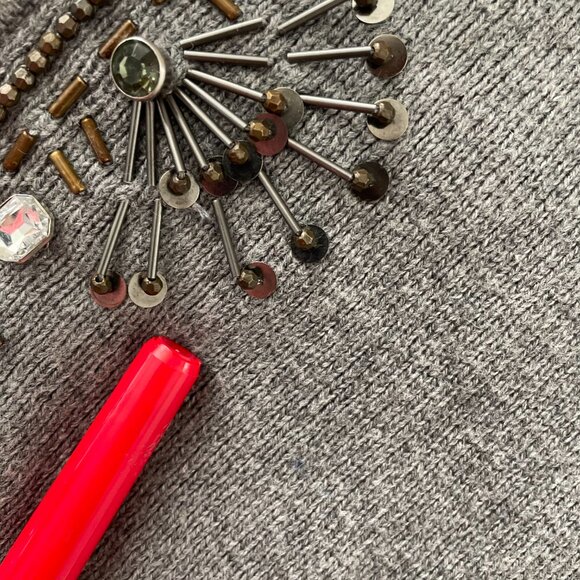 Chico's Womens Gray Beaded Placket Mock Neck Full Zip Cardigan Sweater Sz 2 US L - Picture 9 of 13